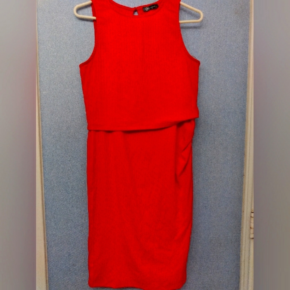 CF London Red Dress Sleeveless Sheath Party‎ Cocktail Layered Size S